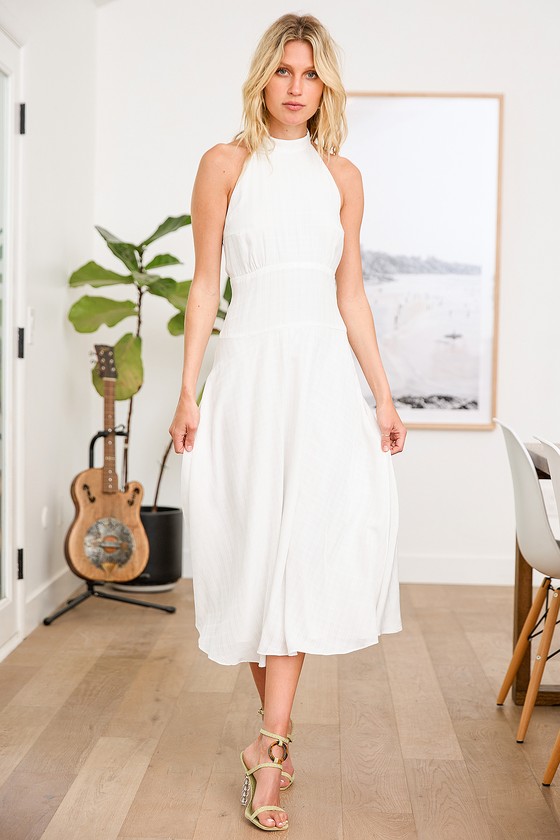 White Sleeveless Dress - Midi Halter ...